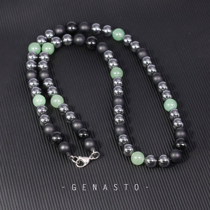 Black Tourmaline Crystals Hematite Aventurine Onyx Beads Necklace