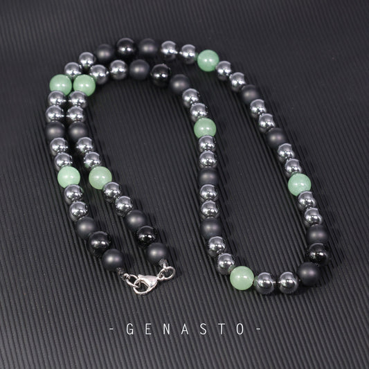 Black Tourmaline Crystals Hematite Aventurine Onyx Beads Necklace