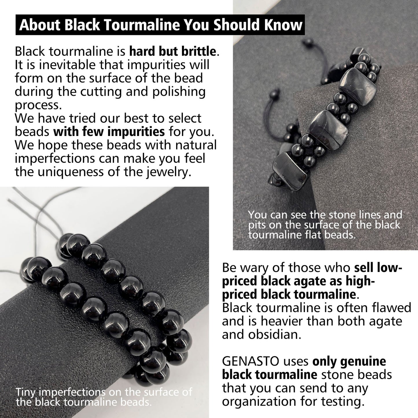 Black Tourmaline & Black Obsidian Square Flat Beads Bracelet