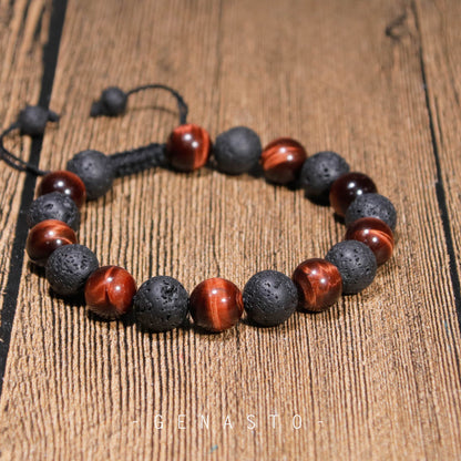 Red Tiger Eye & Lava Rock, Single-layer Bracelet, 10mm