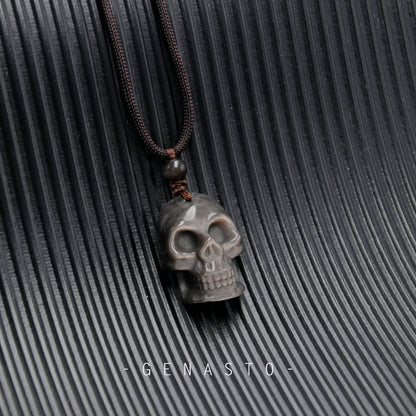 Silver Obsidian Pendant, Skull