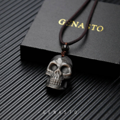 Silver Obsidian Pendant, Skull