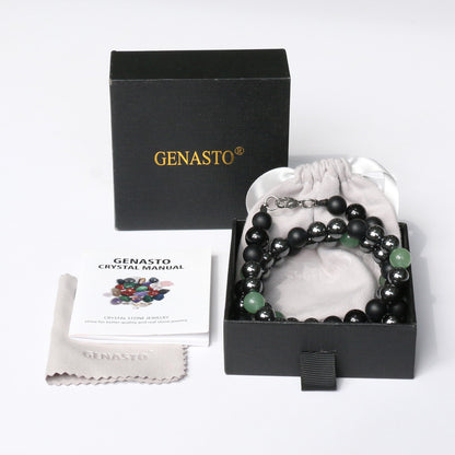 Black Tourmaline Crystals Hematite Aventurine Onyx Beads Necklace