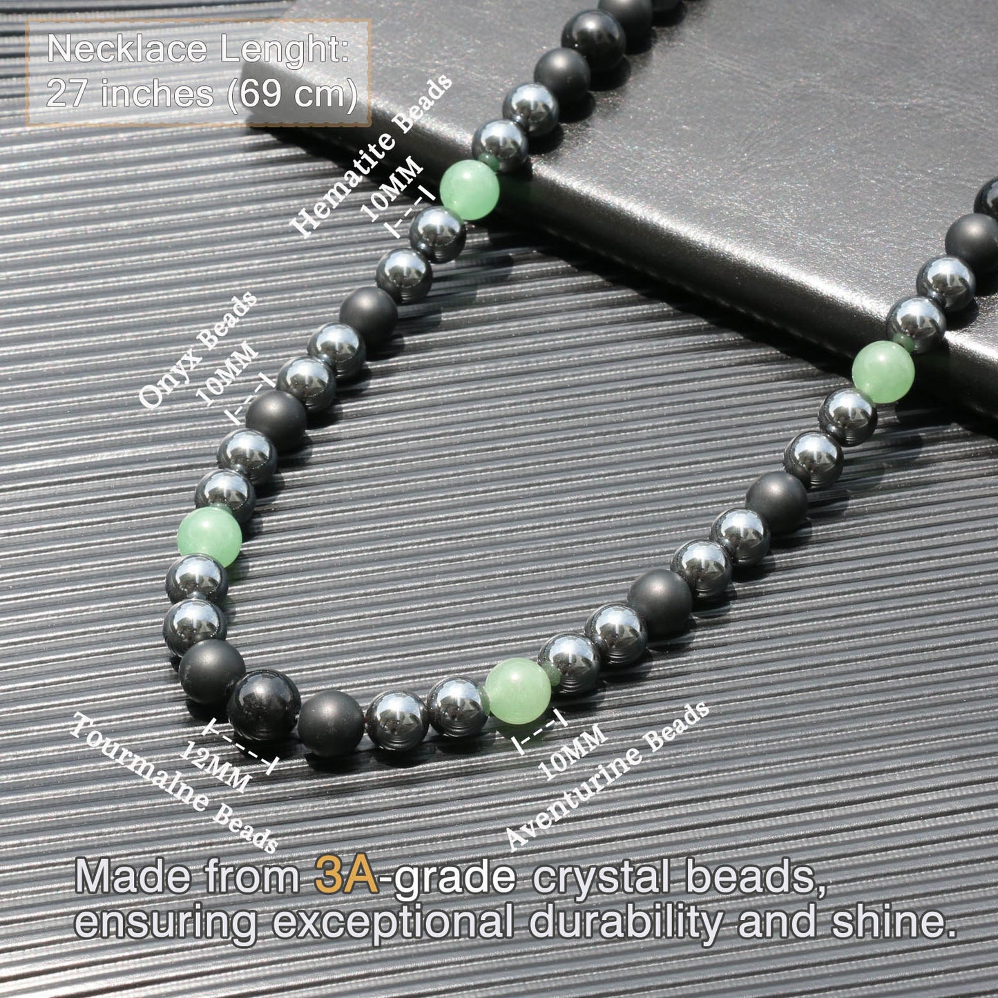 Black Tourmaline Crystals Hematite Aventurine Onyx Beads Necklace