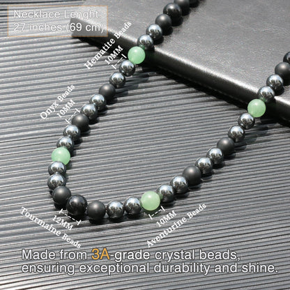 Black Tourmaline Crystals Hematite Aventurine Onyx Beads Necklace