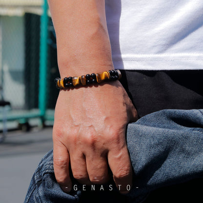 Tiger Eye & Black Obsidian, Square Flat Beads Bracelet