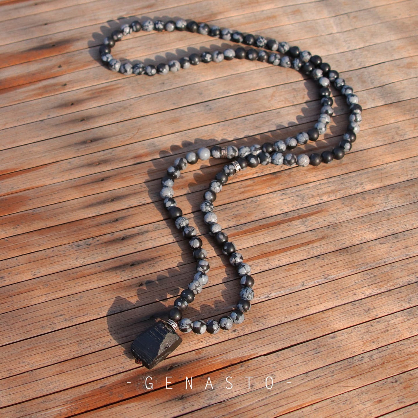 Black Tourmaline & Snowflake Obsidian Necklace