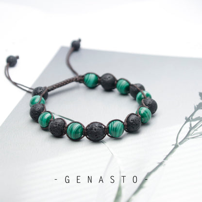 Malachite & Lava Rock Bracelet, 8mm