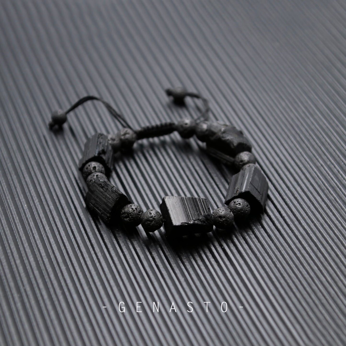 Black Tourmaline Lava Rock Bracelet, 8mm