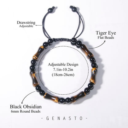 Tiger Eye & Black Obsidian, Square Flat Beads Bracelet