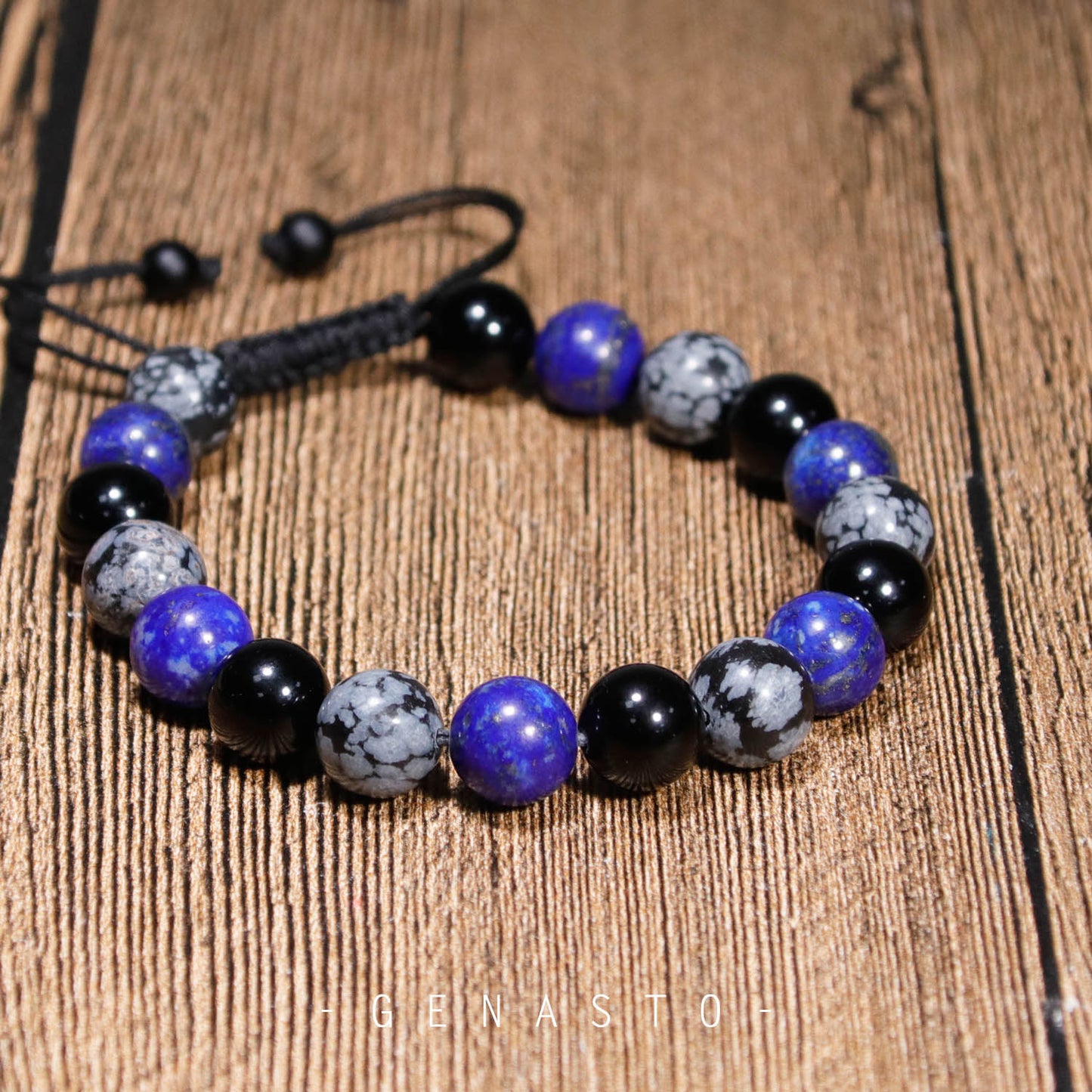 Lapis Lazuli, Snowflake Obsidian & Black Obsidian, Single-layer Bracelet, 10mm