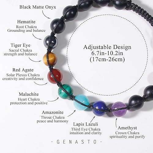 7 Chakra Bracelet with Real Stones，8mm