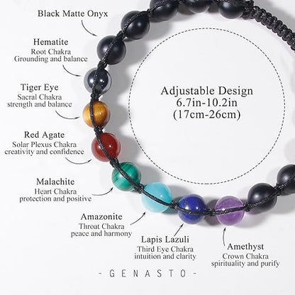 7 Chakra Bracelet with Real Stones，8mm