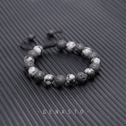 Snowflake Obsidian & Lava Rock, Single-layer Bracelet, 10mm