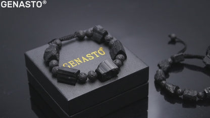 Black Tourmaline Lava Rock Bracelet, 6mm