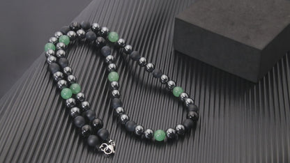 Black Tourmaline Crystals Hematite Aventurine Onyx Beads Necklace
