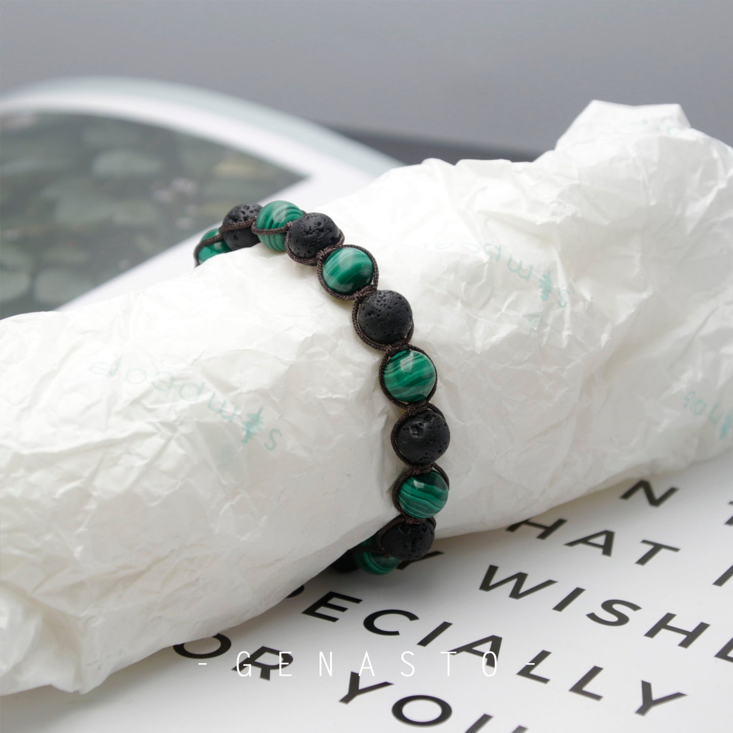 Malachite & Lava Rock Bracelet, 8mm