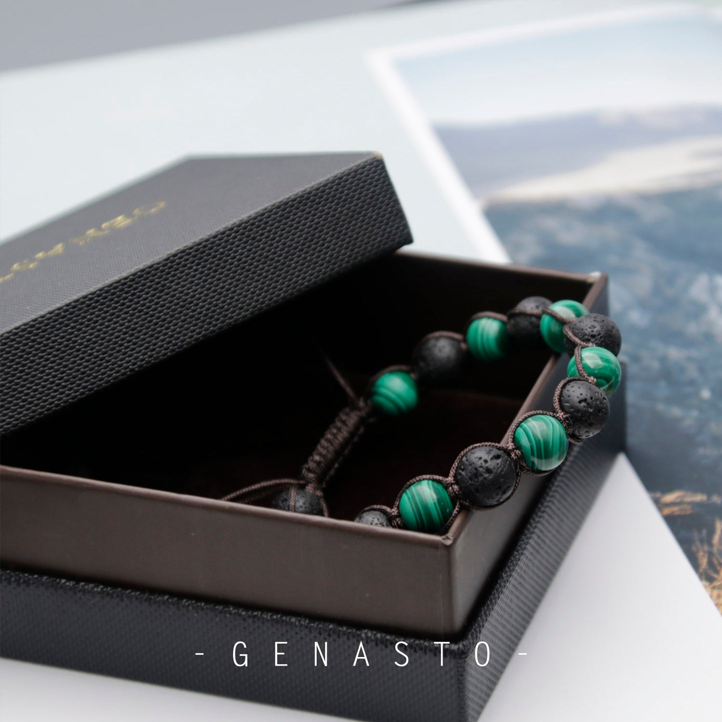 Malachite & Lava Rock Bracelet, 8mm