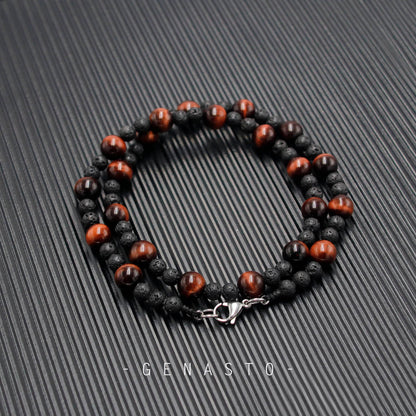 Red Tiger Eye & Lava Rock Necklace