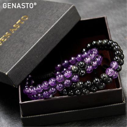 Amethyst & Obsidian Couples Bracelets