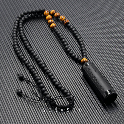 Obsidian Beaded Pendant, Buddhist Scripture