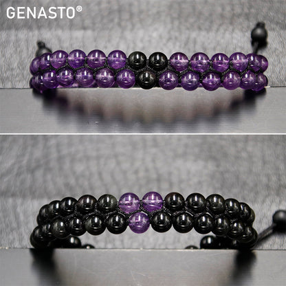 Amethyst & Obsidian Couples Bracelets