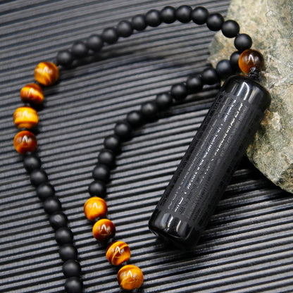 Obsidian Beaded Pendant, Buddhist Scripture