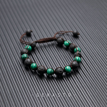 malachite beads and lava rock beads bracelet