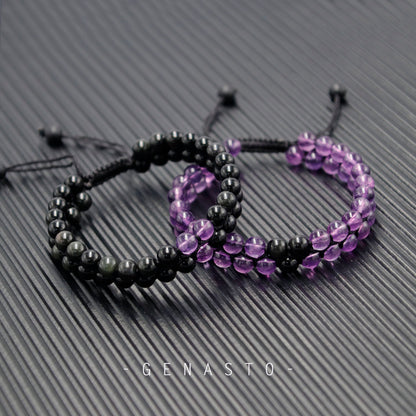 Amethyst & Obsidian Couples Bracelets