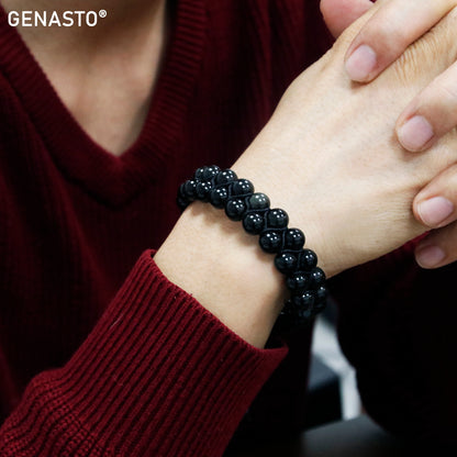 GENASTO Natural Black Obsidian Stone Beads Bracelet for Men Women